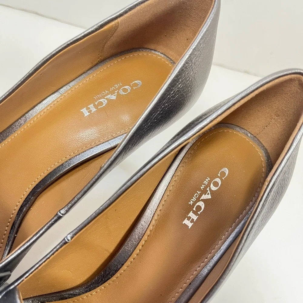 Coach Silver Leather Platform Loafers Size 6.5 B